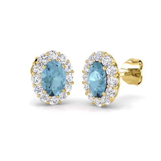 Oval and Round Aquamarine Halo Earrings