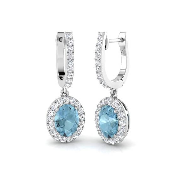 Oval and Round Aquamarine Halo Earrings
