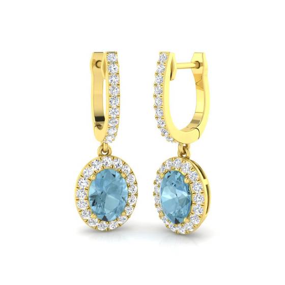 Oval and Round Aquamarine Halo Earrings