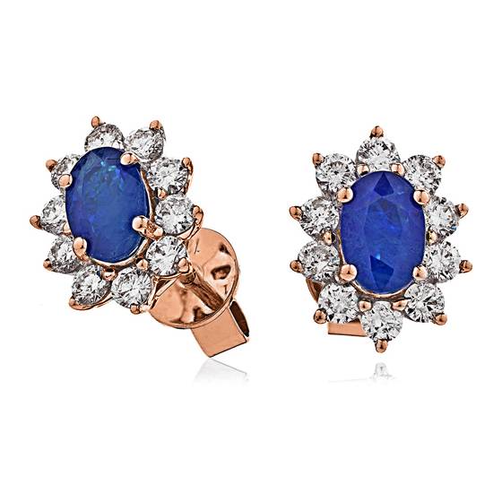 Blue Sapphire and Diamond Cluster Earrings