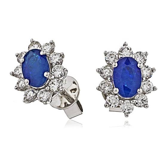 Blue Sapphire and Diamond Cluster Earrings