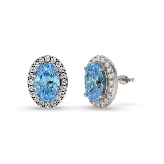 Oval and Round Blue Topaz Halo Earrings