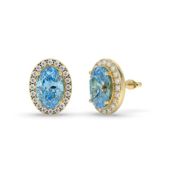 Oval and Round Blue Topaz Halo Earrings