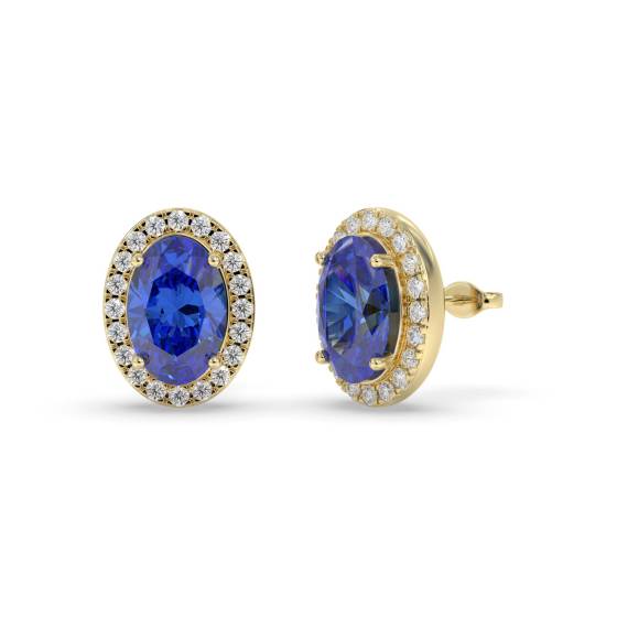 4.00ct Oval Tanzanite and Round Diamond Halo Earrings