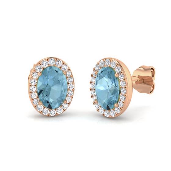 Oval and Round Aquamarine Halo Earrings