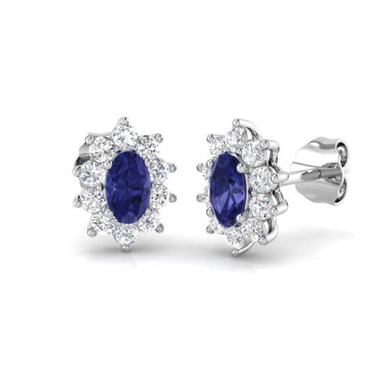 4.00ct Oval Tanzanite and Round Diamond Halo Earrings