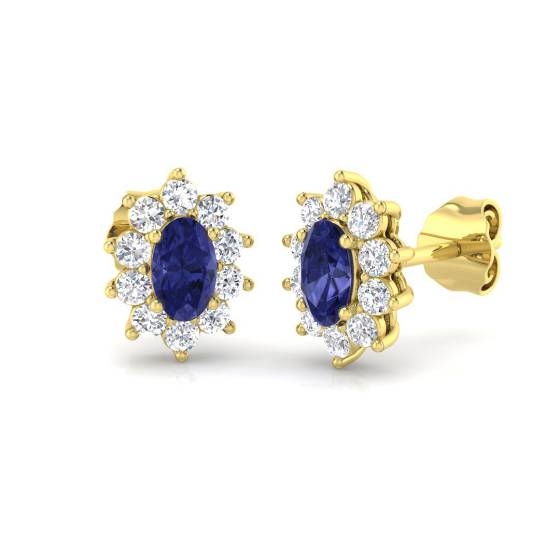 4.00ct Oval Tanzanite and Round Diamond Halo Earrings