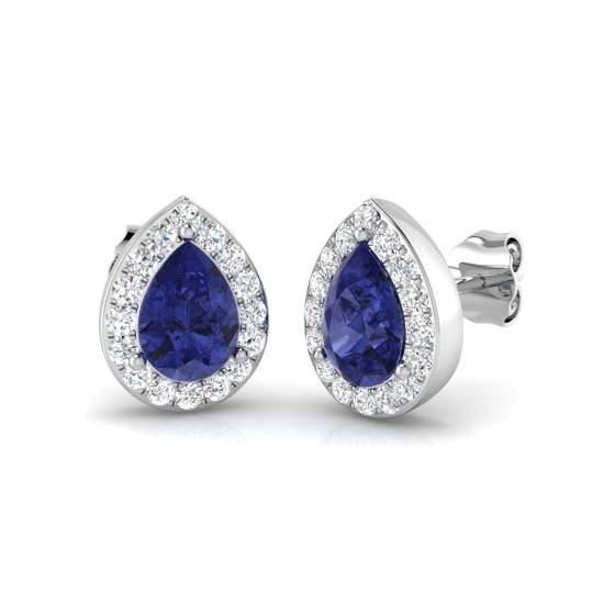 4.00ct Pear Tanzanite and Round Diamond Halo Earrings