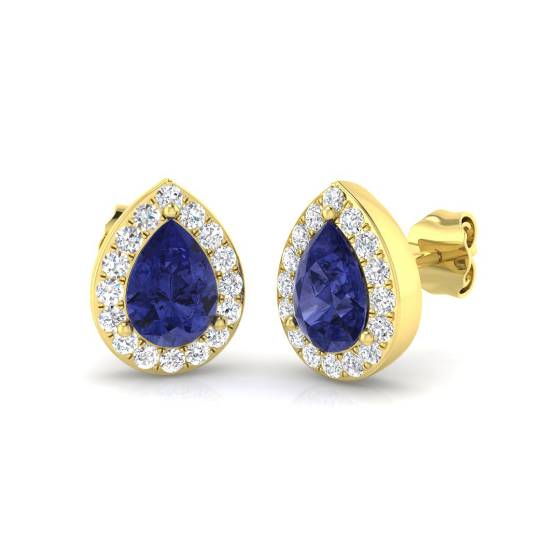 4.00ct Pear Tanzanite and Round Diamond Halo Earrings
