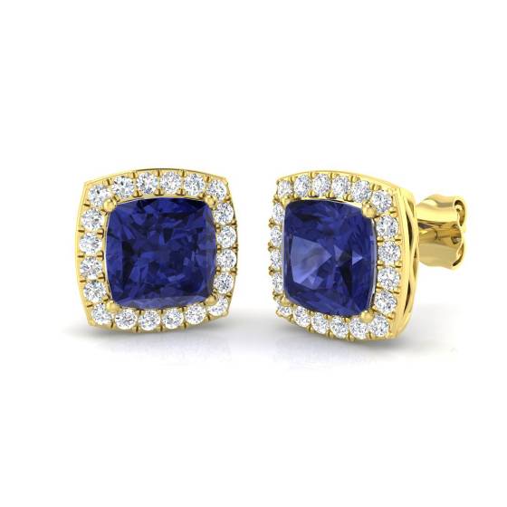 4.00ct Cushion Tanzanite and Round Diamond Halo Earrings