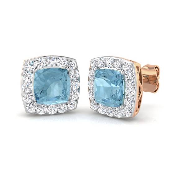Cushion and Round Aquamarine Halo Earrings