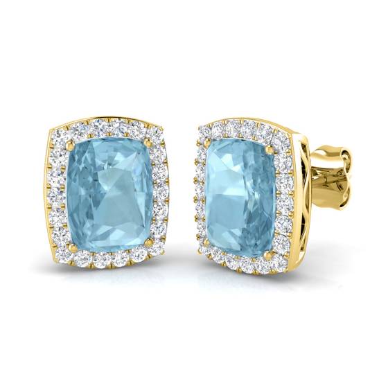 Cushion and Round Aquamarine Halo Earrings