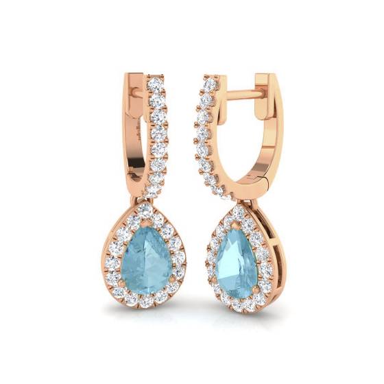 Pear and Round Aquamarine Halo Earrings