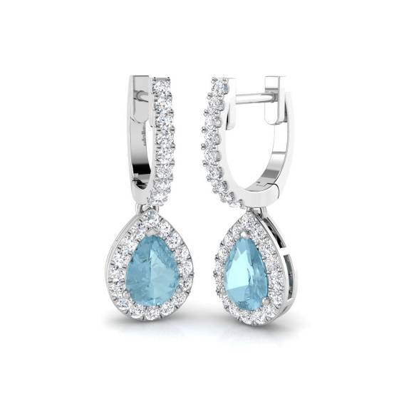 Pear and Round Aquamarine Halo Earrings