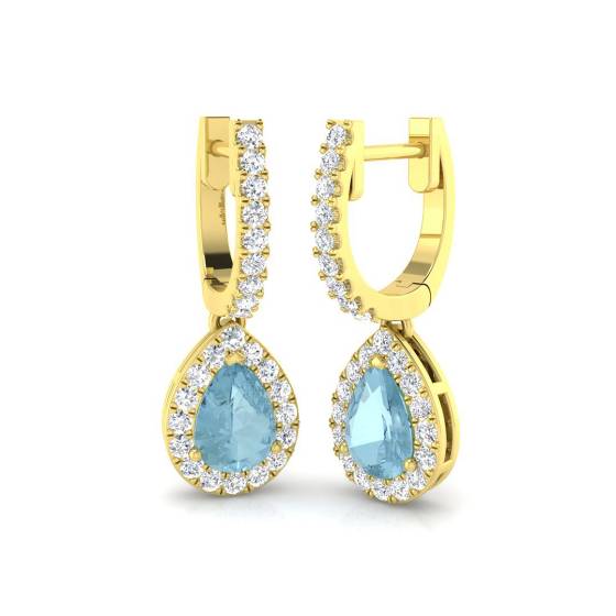 Pear and Round Aquamarine Halo Earrings