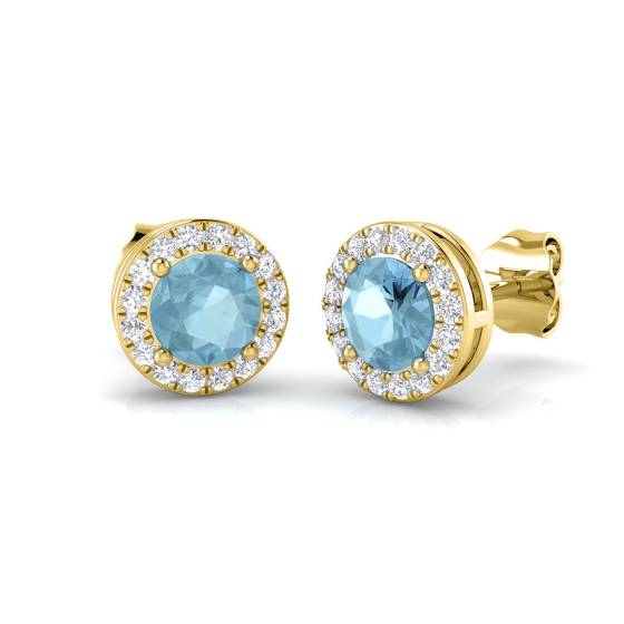 Round Aquamarine Halo Earrings
