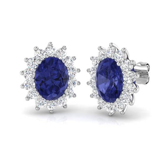 4.00ct Oval Tanzanite and Round Diamond Halo Earrings