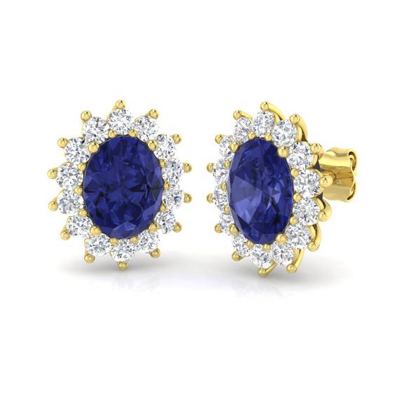 4.00ct Oval Tanzanite and Round Diamond Halo Earrings