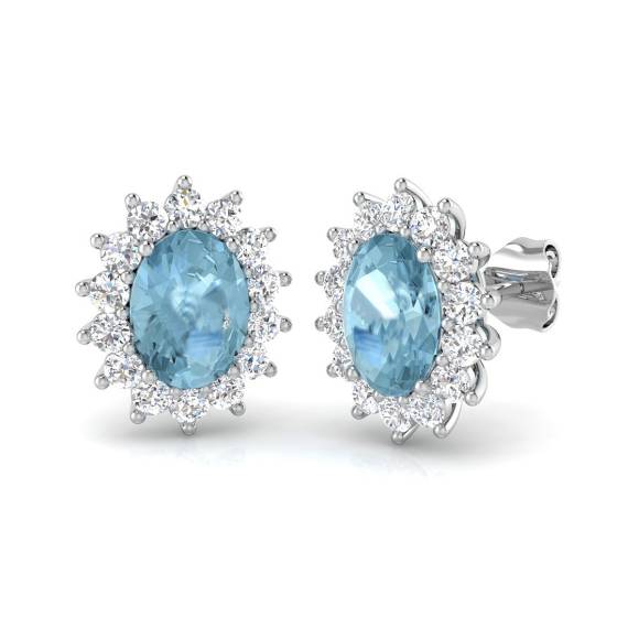 Oval and Round Aquamarine Halo Earrings