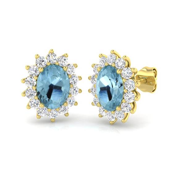 Oval and Round Aquamarine Halo Earrings