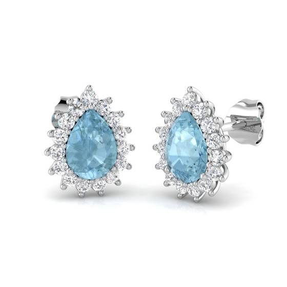 Pear and Round Aquamarine Halo Earrings
