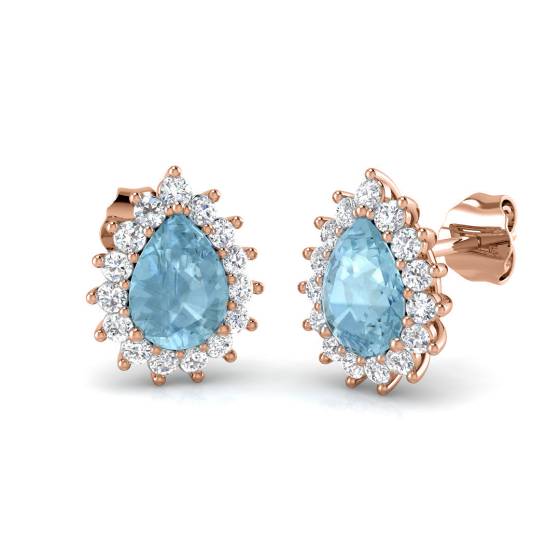 Pear and Round Aquamarine Halo Earrings