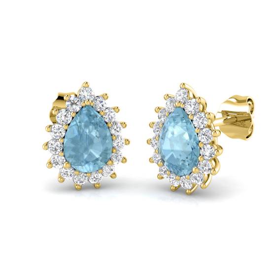 Pear and Round Aquamarine Halo Earrings