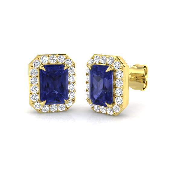 4.00ct Emerald Tanzanite and Round Diamond Halo Earrings