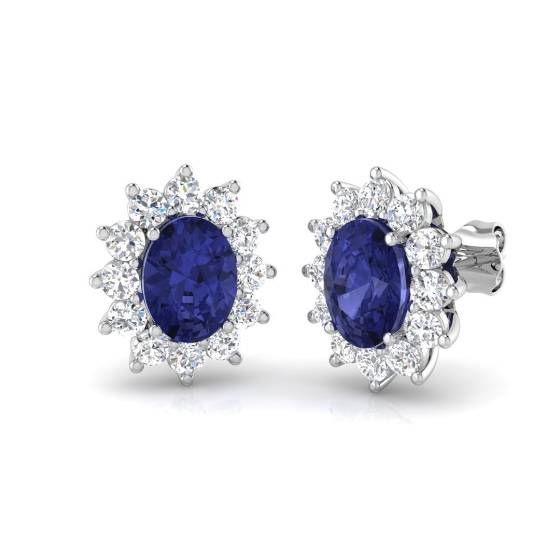 4.00ct Oval Tanzanite and Round Diamond Halo Earrings