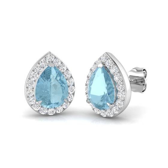 Pear and Round Aquamarine Halo Earrings