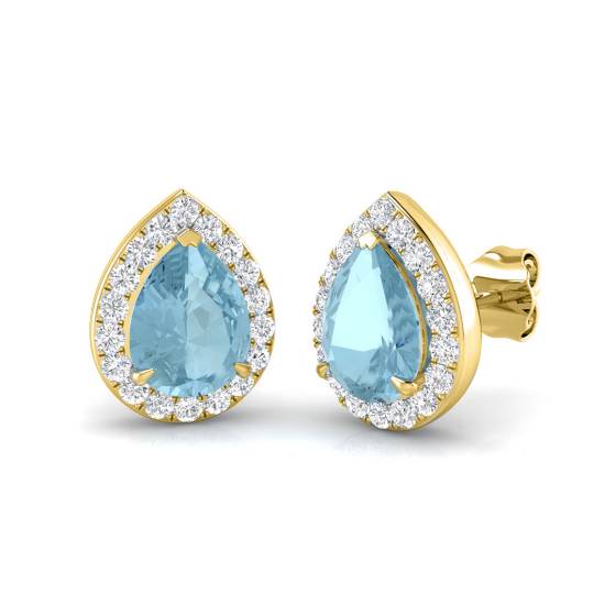 Pear and Round Aquamarine Halo Earrings