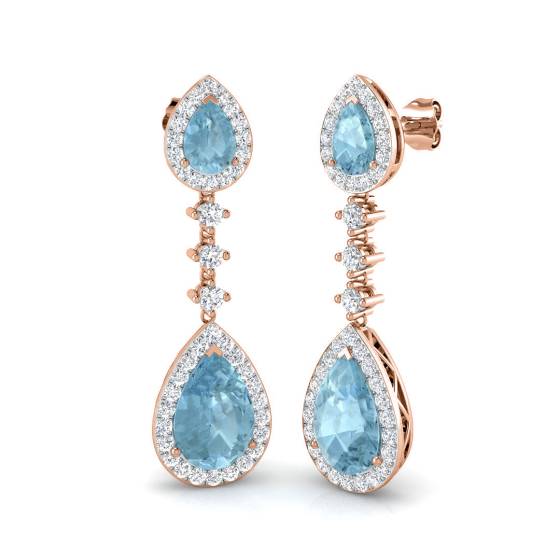 Pear and Round Aquamarine Halo Earrings