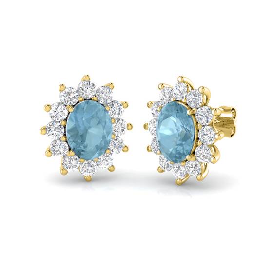 Oval and Round Aquamarine Halo Earrings