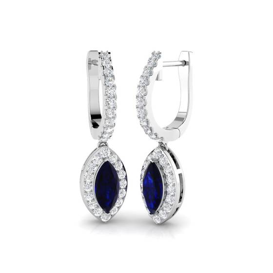 Marquise and Round Blue Sapphire and Diamond Hoop Earrings