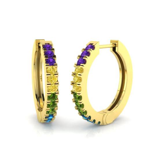 Round Multistone Hoop Earrings