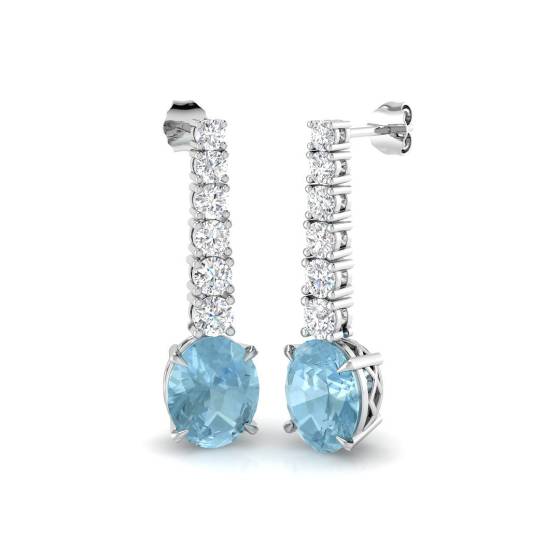 Oval and Round Aquamarine Halo Earrings