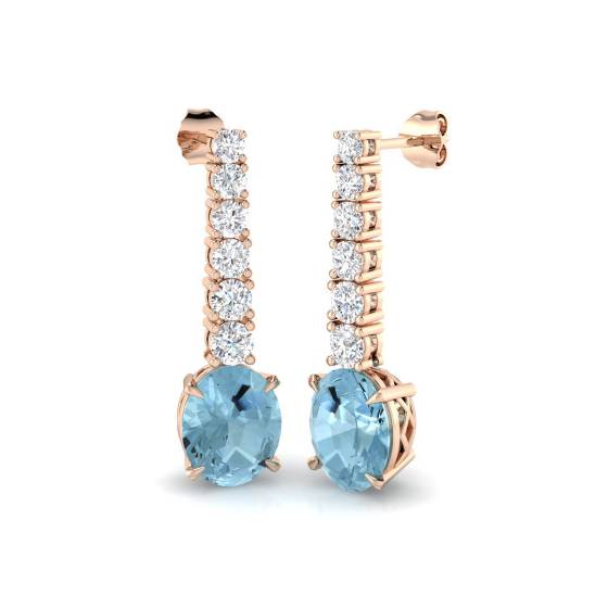 Oval and Round Aquamarine Halo Earrings