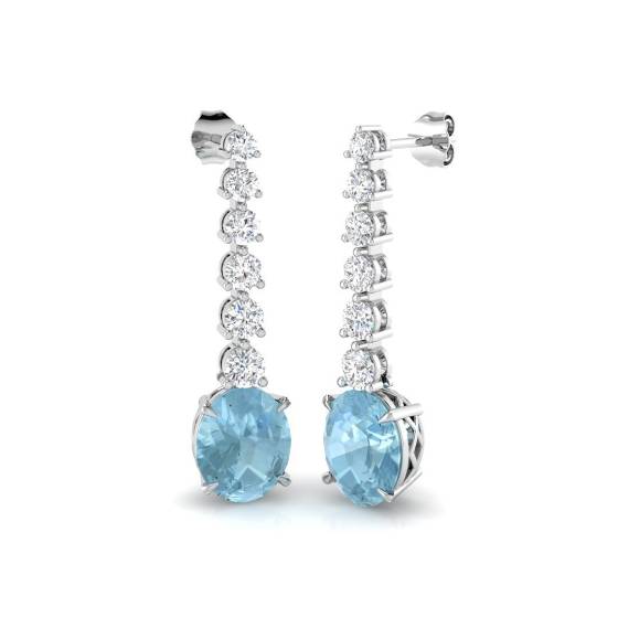 Oval and Round Aquamarine Drop Earrings