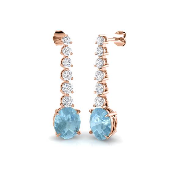 Oval and Round Aquamarine Drop Earrings