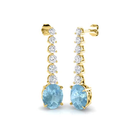 Oval and Round Aquamarine Drop Earrings