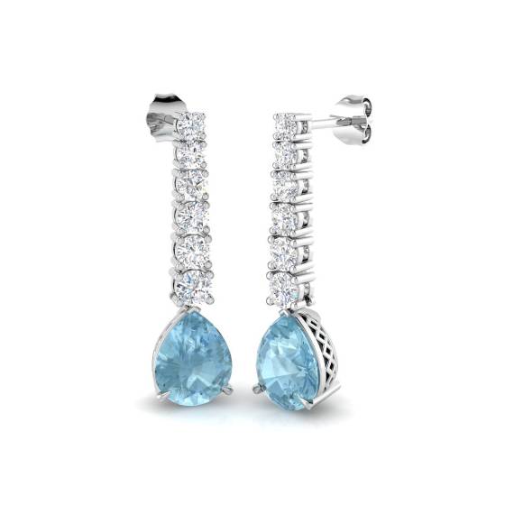 Pear and Round Aquamarine Drop Earrings