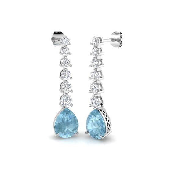 Pear and Round Aquamarine Drop Earrings