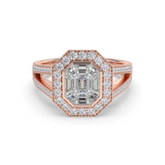 0.80ct Modern Round and Baguette Diamond Designer Ring