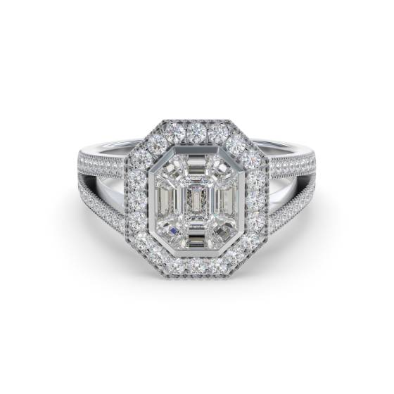 0.80ct Modern Round and Baguette Diamond Designer Ring