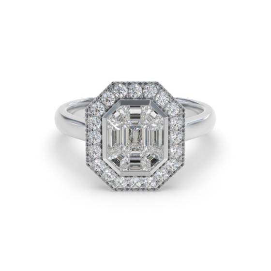 1.00ct Modern Round and Baguette Diamond Designer Ring