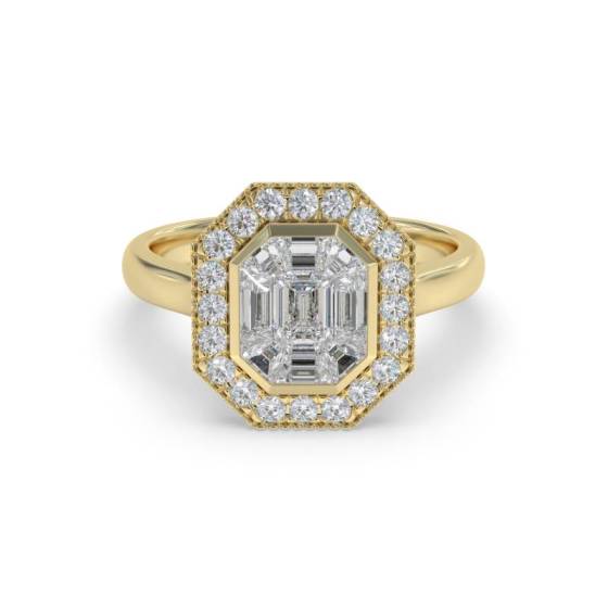 1.00ct Modern Round and Baguette Diamond Designer Ring