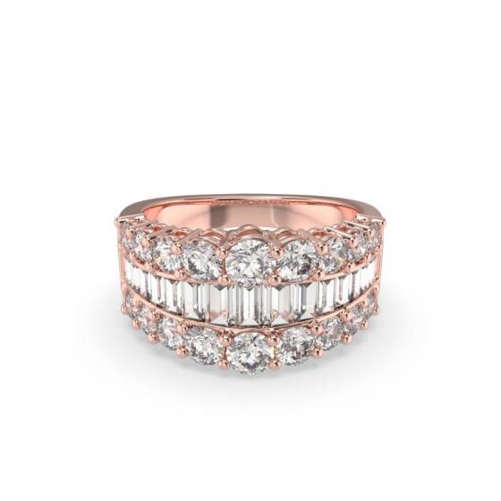 2.20ct Round and Baguette Diamond Multi Row Dress Ring