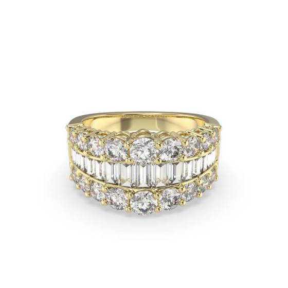 2.20ct Round and Baguette Diamond Multi Row Dress Ring