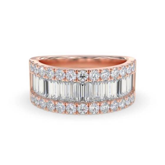 2.40ct Round and Baguette Diamond Multi Row Dress Ring