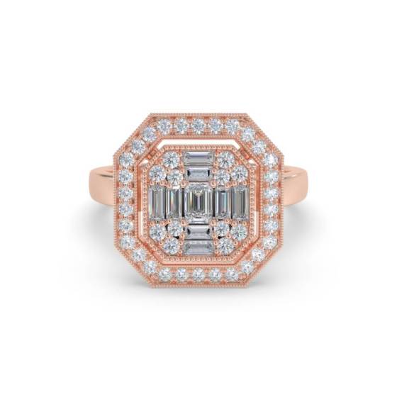 0.90ct Modern Round and Baguette Diamond Cluster Ring